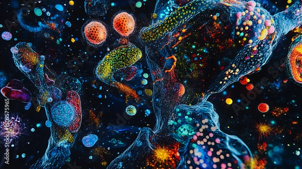 Fototapeta Vibrant Cellular Structures in a Dynamic Microscopic Environment