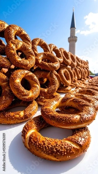 Fototapeta Fresh bunch of delicious donuts perfectly arranged with copy space for text and design
