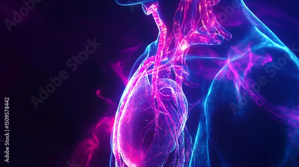 Fototapeta Neon Highlighted Respiratory System Illustration