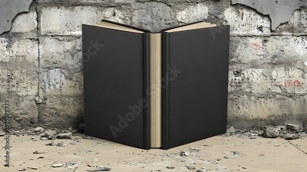 Obraz Mysterious Black Book Against Old Wall Background