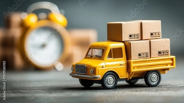 Obraz Toy truck loaded with boxes on its back illustrating the concept of delivery and efficient transport in a fun way