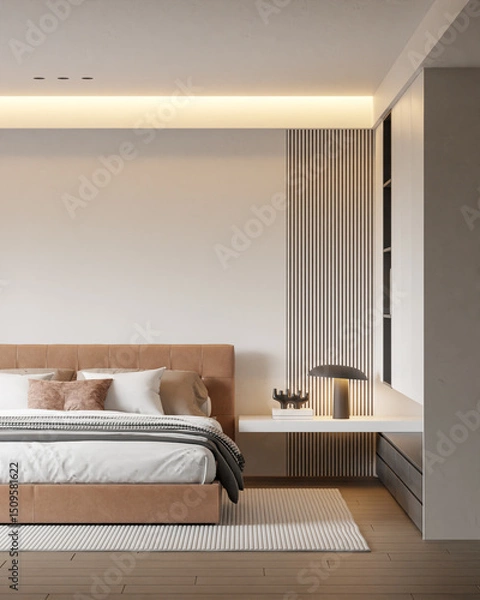 Obraz Interior Bedroom Wall Mockup - 3d Illustration, 3d Rendering