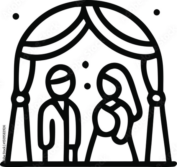 Obraz Wedding ceremony depicts groom and bride under a canopy. Ideal for wedding planners, invitation designs, bridal websites, and event management