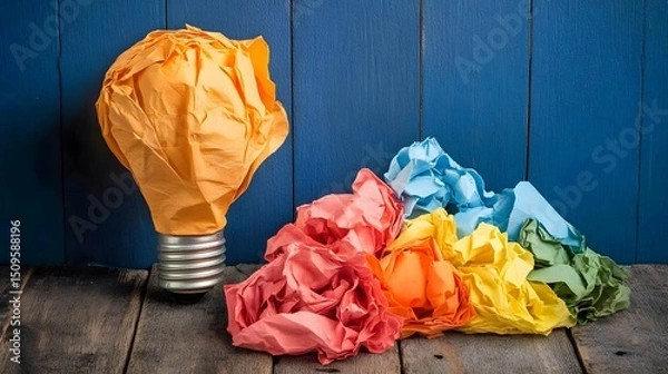 Fototapeta Brilliant Idea Concept with Crumpled Paper Light Bulb
