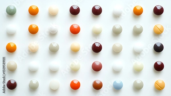 Fototapeta Grid of Colorful Spheres Arranged in Rows and Columns