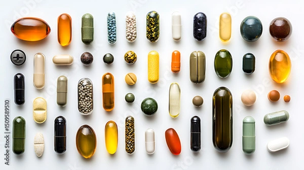 Fototapeta An Array of Colorful Medications and Supplements Neatly Arranged