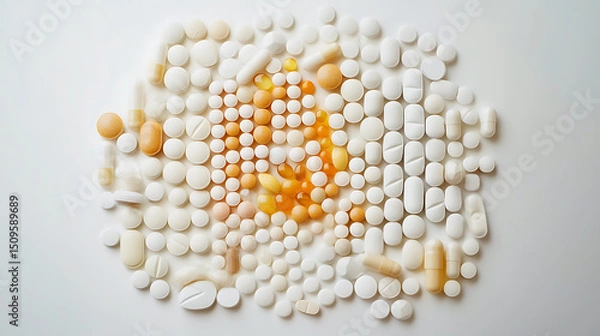 Fototapeta Circular Arrangement of Pills and Capsules Forming a Concentric Pattern