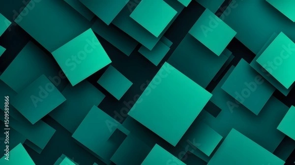 Fototapeta Abstract Teal Green Square Geometric Pattern Background