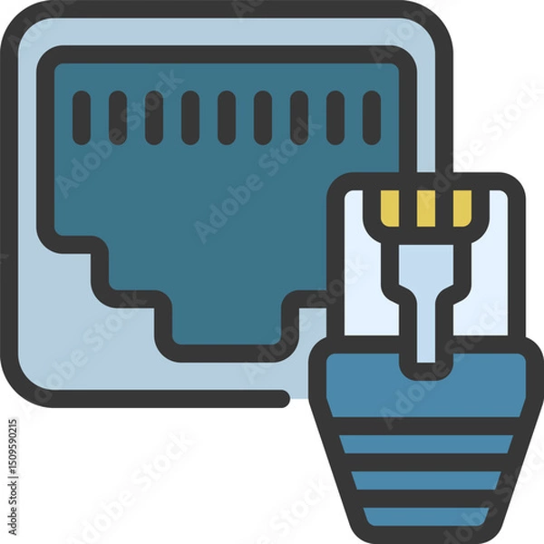Fototapeta Ethernet cable connecting to port representing network connection and data transfer in modern technology era.