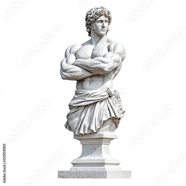Fototapeta Powerful digital sculpture of a muscular man in Greek style with arms crossed, exuding confidence, strength, and classical beauty. transparent background PNG