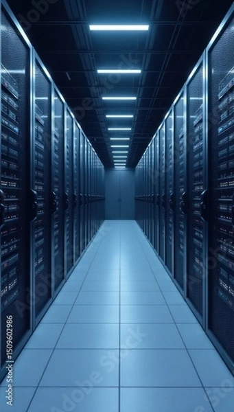 Obraz Information Technology Backbone: Server Room View. Suitable for use in presentations about cybersecurity measures, IT support services