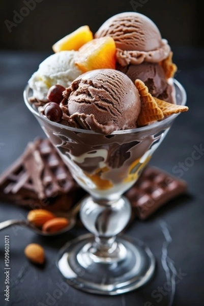 Obraz Enjoy a delicious gelato sundae with rich flavors and toppings for the perfect dessert!