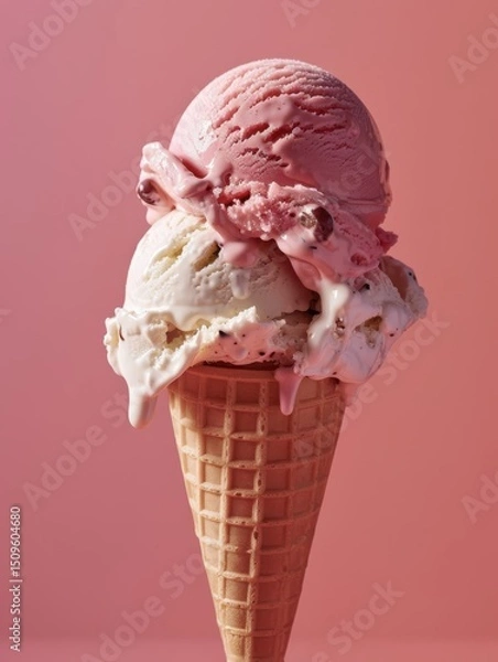 Obraz Indulge in the creamy delight of artisan gelato served in a crispy cone on a warm afternoon