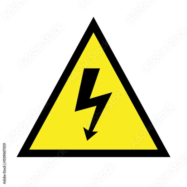 Fototapeta High voltage warning symbol in a triangular shape with yellow background  