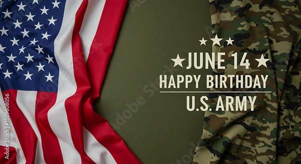 Fototapeta US Flag and Camouflage Background for Happy Birthday U.S. Army June 14 Celebration