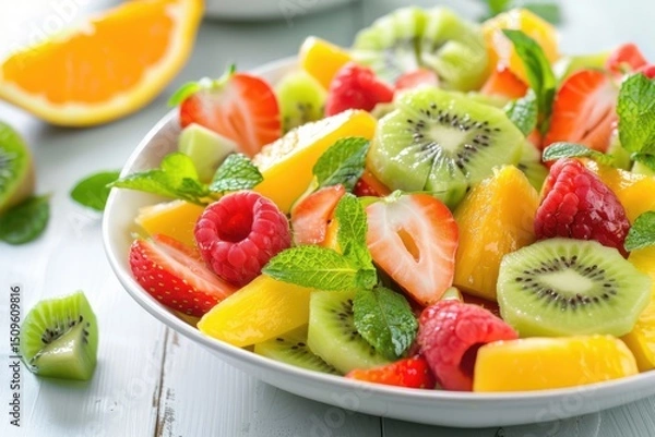 Obraz Refreshing fruit salad brimming with vibrant colors and delightful flavors for a healthy snack