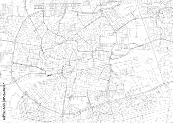 Fototapeta Zoomed-In Vector Map of Leeuwarden – Detailed Highway Layout for Close-Up Urban Planning, Traffic Analysis, and Infrastructure Development