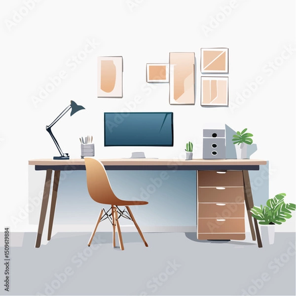Fototapeta Minimalist Workspace Clean Lines, Neutral Colors, Vector Illustration