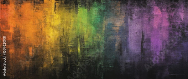 Fototapeta Colorful rainbow gradient background with vibrant hues of orange, yellow, green, blue, and purple, creating visually striking and artistic effect. This abstract design evokes sense of joy