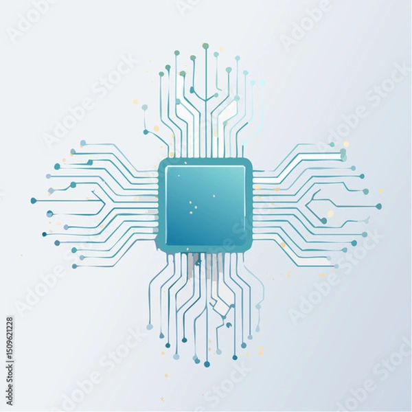 Fototapeta Abstract AI Microchip Vector Illustration of Artificial Intelligence