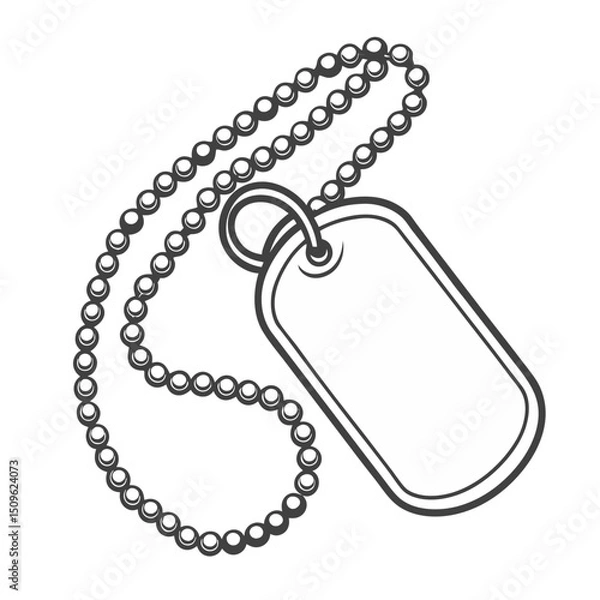 Obraz clean vector of steel dog tag with ball chain, engraved details, perspective layout on white

