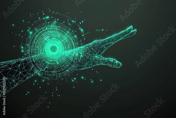 Fototapeta Abstract digital hand reaching out with technological connections