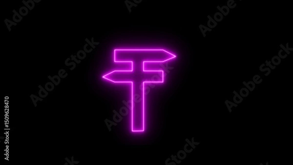 Obraz Abstract directional neon arrow icon. Neon signpost icon symbol. Neon road sign on black background.
