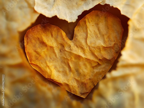 Fototapeta Heart outline cut from parchment paper with a close-up view