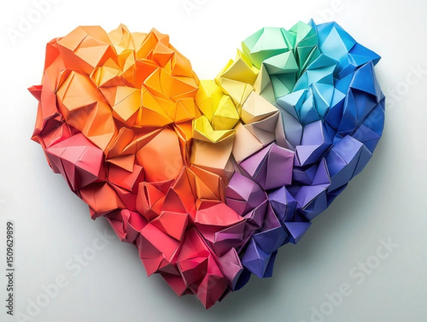 Fototapeta Heart shape made with multicolored origami paper folds