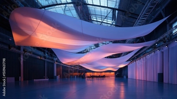 Obraz Large event hall displaying fabric installations with dramatic lighting effects