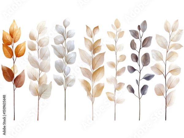 Fototapeta A series of leaves with varying shades of brown and white