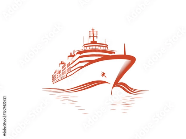 Fototapeta A red and white ship with a white background
