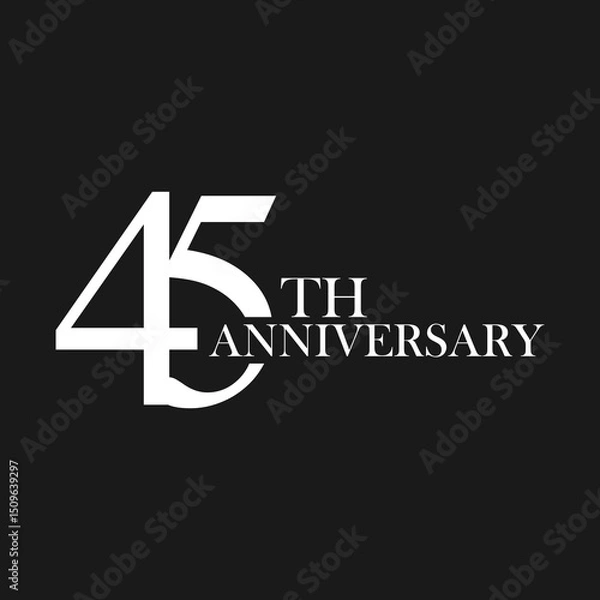 Fototapeta anniversary logo design, 45th anniversary, symbol, icon, party, logo design for 45th anniversary, vector, success, illustration, birthday, symbol, background, year, congratulation, greeting, invitatio