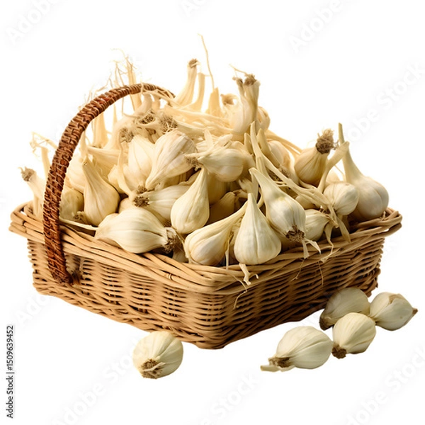 Fototapeta Colorful Ramphals PNG Cutout Isolated On Transparent Backdrop Sitting Inside A Straw Basket With Vibrant Feathers