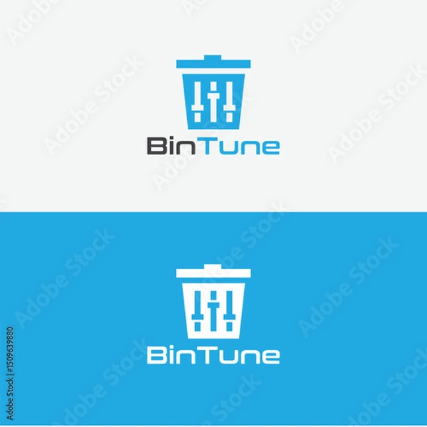 Fototapeta BinTune Logo: A stylized illustration of a trash bin, its form cleverly incorporating audio equalizer sliders, against a backdrop of a modern logo.