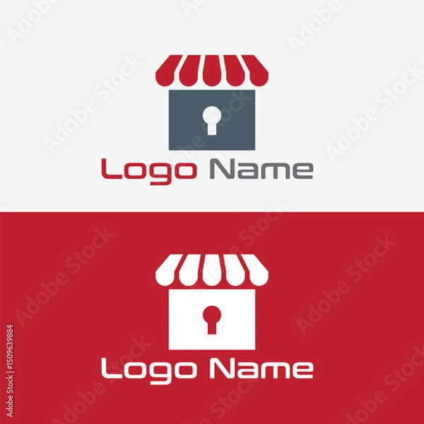 Fototapeta Logo Design for Retail: An attractive and modern logo for a retail business featuring a simple house symbol with a keyhole, representing security and the concept of a shop.