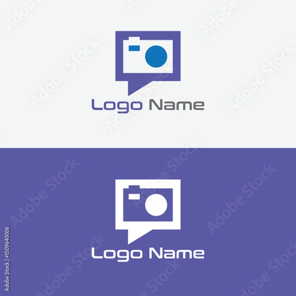 Fototapeta Creative Photography Logo Designs: Clean and modern logo concepts for a photography business, featuring a camera integrated within a speech bubble. Simple, versatile.
