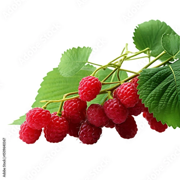 Fototapeta Raspberries Hanging On A Branch PNG Cutout Isolated On Transparent Backdrop With Vibrant Natural Colors