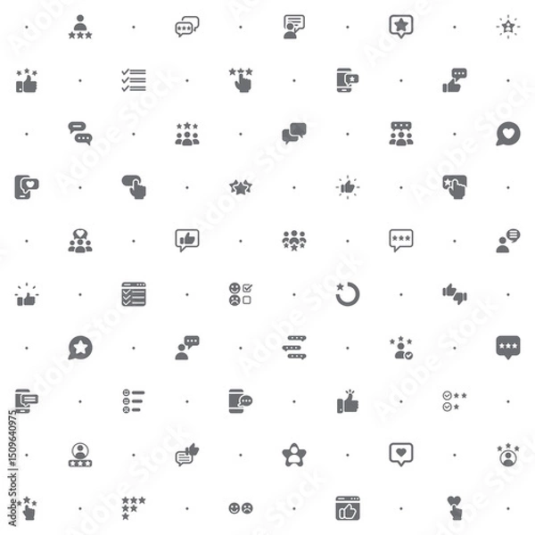 Fototapeta Seamless pattern with Review And feedback icon on white background. Included the icons as customer, rating, star rating, chat, testimonials, survey, support, communication, sign And Other Elements.