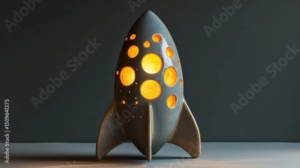 Fototapeta A ceramic rocket sculpture pulsating with an otherworldly golden glow 
