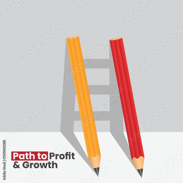 Fototapeta Innovation and Development: A metaphorical representation of a path to success, featuring pencils casting ladder-shaped shadows, with the potential for achieving profit and growth