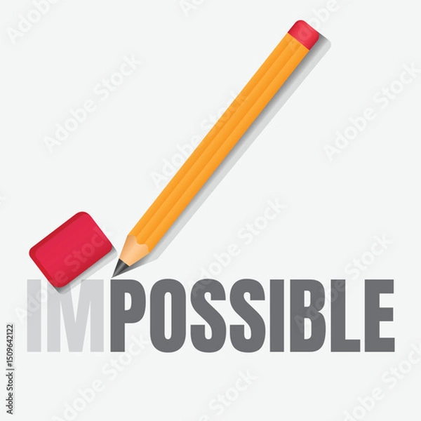 Fototapeta Turning the Impossible: A graphic depiction of a pencil erasing 'IM' from 'IMPOSSIBLE', symbolizing transforming challenges into possibilities.