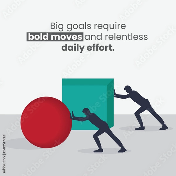 Fototapeta Pushing Towards Progress: A symbolic illustration of two figures pushing towards significant objectives, emphasizing teamwork, determination, and strategic action.