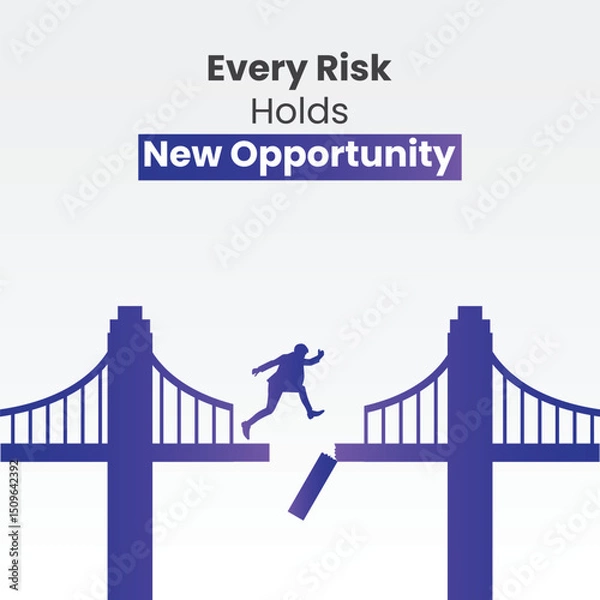 Fototapeta Embracing the Leap: A visually striking illustration of a person confidently leaping across a gap, symbolizing courage and seizing a new opportunity amid risk.