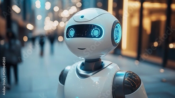 Fototapeta A robotic AI assistant helping a tech startup team develop a new innovation 