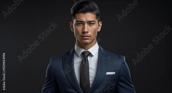 Fototapeta latin guy in formal concept on black plain bright background fashion outfit commercial photoshoot pose with copy space