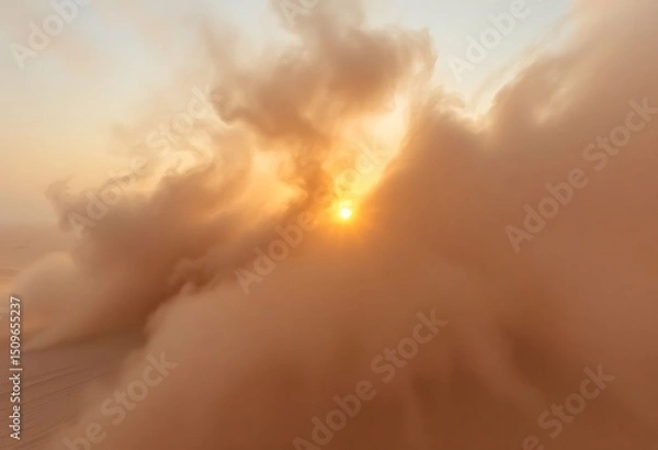 Fototapeta sun is setting behind the clouds in the desert