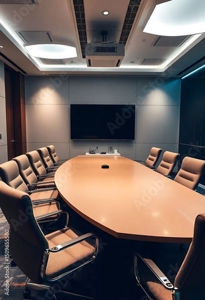 Fototapeta conference room with a large table and chairs