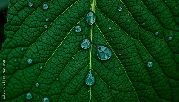 Fototapeta green leaf with drops of water on it