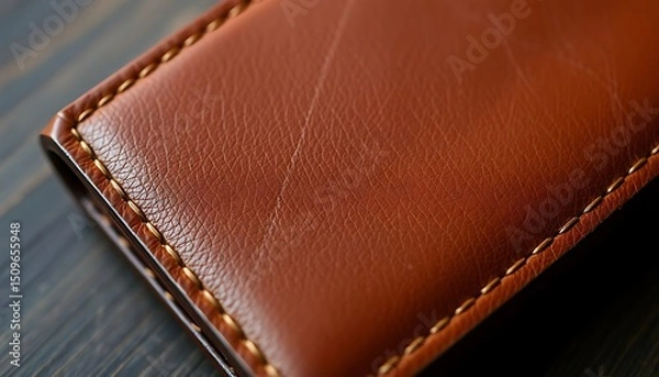 Fototapeta brown leather wallet sitting on top of a wooden table